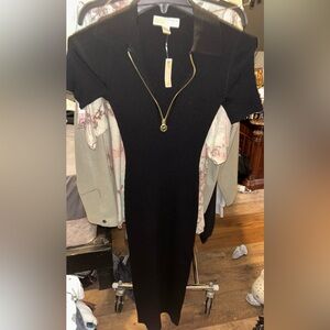 Michael Kors Black Midi Dress with Gold Zipper